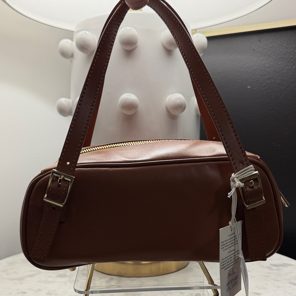 Brown Italian Leather Shoulder Bag - Women's Fashion Handbag